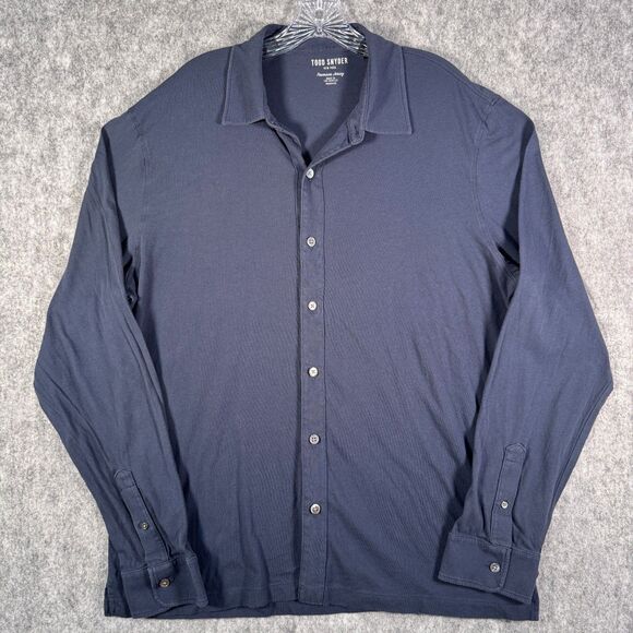 Todd Snyder Shirt Mens XL Blue Long Sleeve Premium Jersey Button Up Casual - Picture 2 of 10